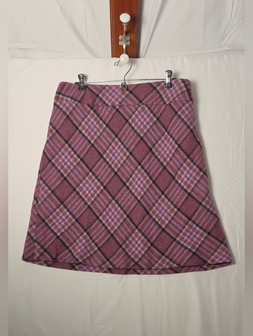Talbots Plum Pink Bias Plaid Wool Blend A-Line Skirt
